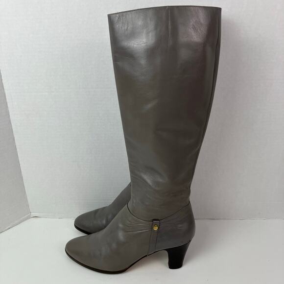 Salvatore Ferragamo Shoes - Salvatore Ferragamo Vintage Gray Heeled Tall Ridding Boots Size 8 B Narrow Worn